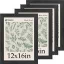 12x16 Picture Frame, Black Wood, 4 Pack, Glass, Wall Mounting