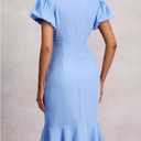 Women's Puff Short Sleeve Dress Crew Neck Ruffle Hem Going Out Knee Length Dresses (Blue, L)