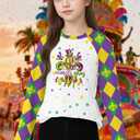 Kids Mardi Gras Shirt Girls Boys Fat Tuesday Shirts New Orleans Carnival Party Mask Graphic Outfits (White)
