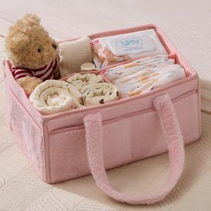 luxury little Soft Baby Diaper Caddy Organizer, Nursery Storage Basket with Removable Divider, Portable Baby Diapers Basket, Gifts for New Parent, Baby Shower (Light Pink)