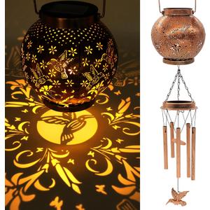YJFWAL Hummingbird Wind Chimes for Outside, Gifts for Mothers Day Woman Mom Grandma,30" Metal Hanging Solar Lantern Wind Chimes Outdoor, Garden Decor Memorial Windchimes for Patio Porch Yard