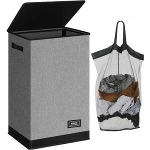 SOLEDI Laundry Hamper with Lid 90L Large & Tall Collapsible Laundry Basket, Clothes Hamper with Bag Removable Easy to Carry, Dirty Hampers for Bedroom, Bathroom, Dorm, College, Grey