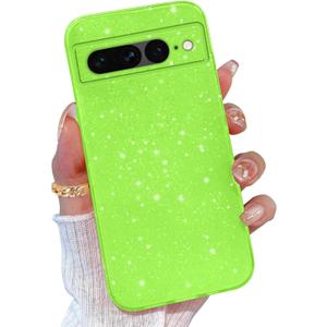 for Pixel 7 Pro Case Glitter, for Google Pixel 7 Pro Case for Women Girls Girly Cute Sparkly Bling Neon Bright Color Soft Phone Cover for Google Pixel 7 Pro 6.7 inch, Green