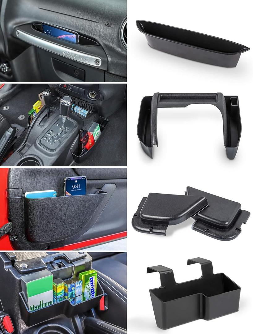 Savadicar 4 Pack Center Console Organizer, Interior Storage Accessories for 2011-2018 Jeep Wrangler JK JKU, Maximize in-car Space with ABS Storage Kits, Black