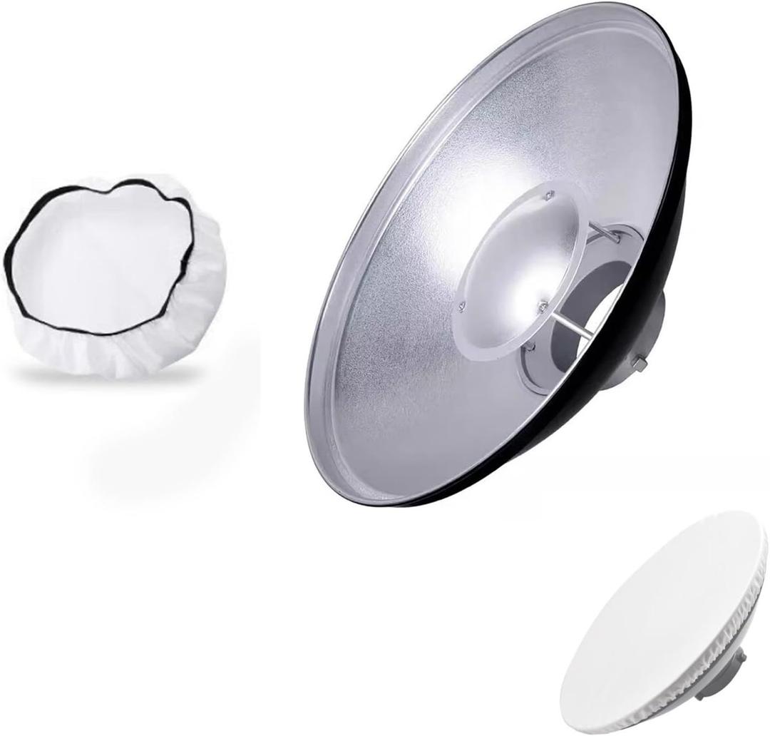 Godox 16.5inch/42cm Silver Beauty Dish Bowens Mount Reflector with White Diffuser, Light Modifier for Bowens Mount Studio Strobe Flash Light Monolight for Godox SK400II, AD600Pro, AD600BM, MS300