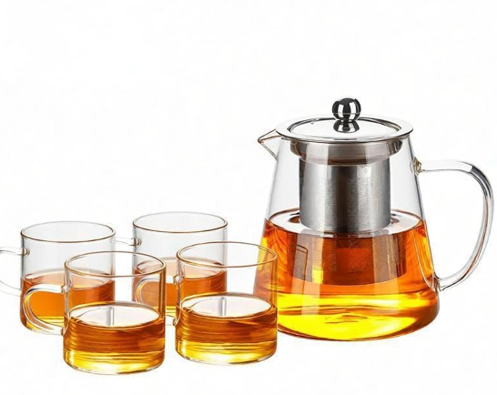 Glass Teapot Stovetop with Infuser Set High Temperature Resistant Borosilicate Clear Tea Kettle with Glass Cup as Home Tea Tools Gifts for Home Kitchen and Office