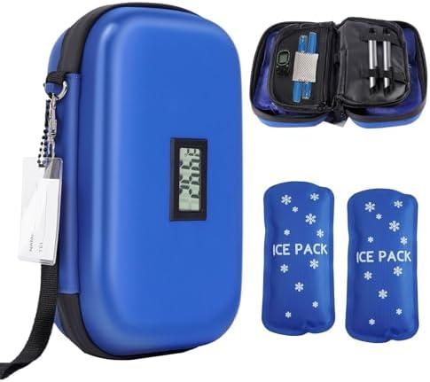 Pulnimus Insulin Cooler Travel Case - TSA Approved Insulin Travel Case with Thermometer Temperature Display - Insulin Travel Cooler with 2 Reusable Ice Packs