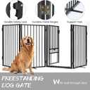 Metal Freestanding Dog Gate with Cat Door for Outdoor Indoor,80" Extra Wide Foldable Pet Fence,30" Tall Dog Gate for Large Opening,Stairs,Hallways,Doorways,Deck,Yard,with 3PCS Support(4 Panels,Black)