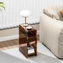 Clear Acrylic Side Table, Narrow Nightstand Bedside Table for Bedroom, Skinny Small End Table (Dark Brown, 8.7'' x 15.7'' x 21.7")
