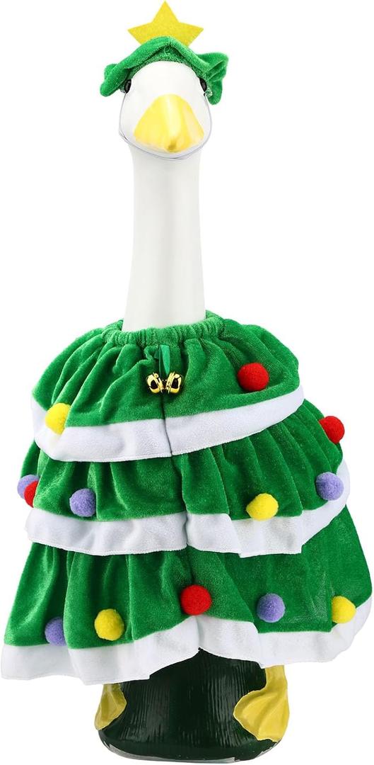 Christmas Porch Goose Costume, 19.7in/50cm Christmas Tree Goose Outfit Clothes with Hat for Winter Holiday Outdoor Garden Yard Patio Lawn Statues Decoration