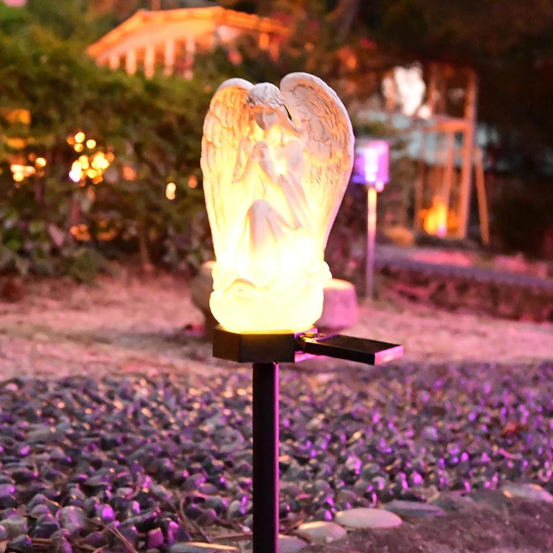 Guardian Angel Garden Decor Solar Light Outdoor Yard Statues Outside Decorative Mom Dad Grave Decorations for Cemetery Mother Memorial Gifts Lighted Figurines Christmas