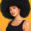 Afro Wig 70s Curly Wigs for Black Women Natural Looking Bouncy Huge Fluffy Puff Wig Synthetic Hair for Daily Cosplay and Party (Black) (10 Inch)