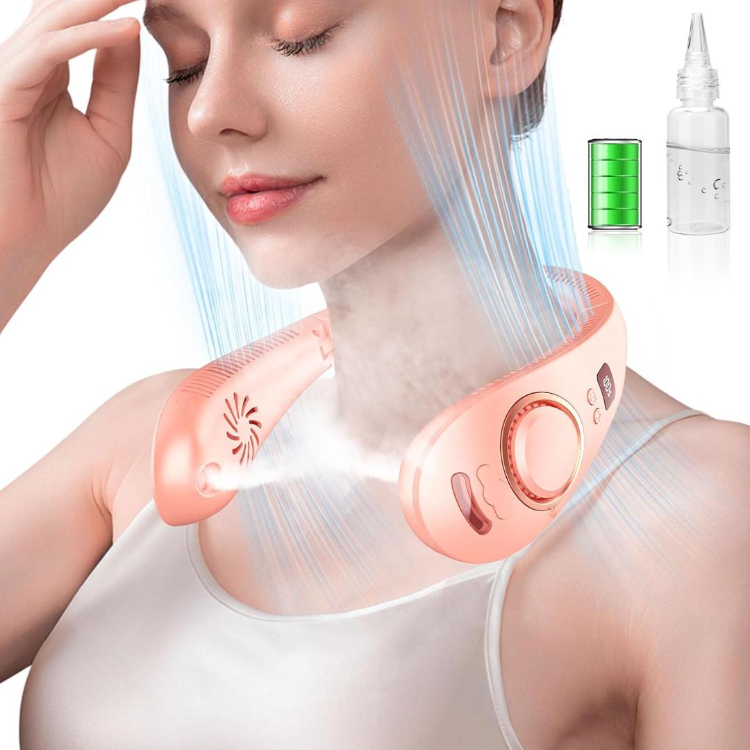 OVIFM Hanging Neck Fan-Misting Fan Portable Folding Cooling Fan for Your Neck,Mini Headphone Personal Folding Hanging Neck Fan,Cordless Bladeless Battery Cooling Neck Cooler Device,Birthday