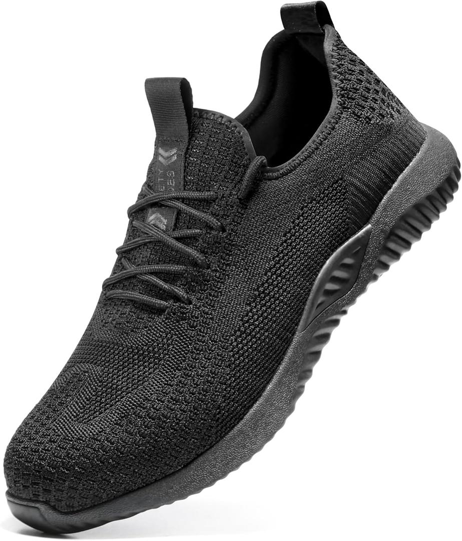 Furuian Steel Toe Shoes for Men Women Comfortable Non Slip Men's Safety Steel Toe Sneakers Industrial Warehouse Contstruction Work Shoes for Men (13 Women/11.5 Men, All Black)
