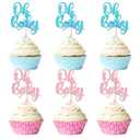 Gyufise 36Pcs Oh Baby Cupcake Toppers Pink Blue Bow Glitter Baby Shower Gender Reveal Cupcake Picks for Boy or Girl Theme Baby Shower Kids Birthday Party Cake Decorations Supplies (B Multi)