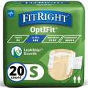 FitRight Adult Diapers, Ultra Heavy Absorbency, S (Waist Size 20in32in), 20 Count, OptiFit Incontinence Briefs for Men and Women, Disposable, MoistureWicking, Leak Protection,