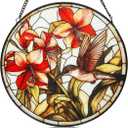 Hummingbird Suncatcher, 7.87" Stained Glass Window Hanging Panel, Sun Catchers Hand Painted Indoor Outdoor Home Wall Garden Decor, Gift for Bird Lovers