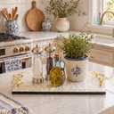 15.7 x 11.8 Inch Mother of Pearl Decorative Tray with Gold Metal Handle, Rectangular Serving Tray for Coffee Table, Kitchen Counter, Bathroom Vanity or Dining Table Centerpiece