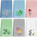 6 Pcs Valentine's Day Hand Towels for Bathroom 13.8 x 29.5'' Holiday Decorative Bath Towels Set Cotton Embroidered Heart Letter Car Egg Clover Rabbit Easter Gift Set