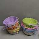 Yulejo 6 Pieces Easter Woven Bamboo Basket Round Small Woven Basket with Handle Buckets for Easter Egg Hunt Picnic Party Supplies Birthday Decoration(Plaid)