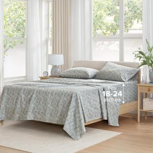 Comfort Spaces Extra Deep Pocket Sheets, 100% Cotton Sheets King Fits up to 24" Mattress, Breathable, Naturally Cool Cotton Sheets, Soft Cotton Sheets, All Seasons Sheet Set, Paisley 4 Piece