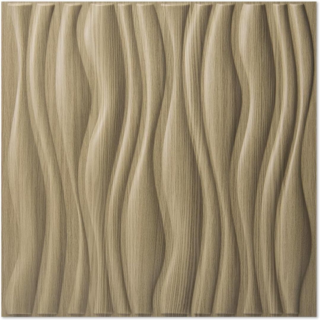 Art3d PVC Wave Board Textured 3D Wall Panels for Interior Wall Decor, Living Room, Bedroom, Office, Walnut, 19.7" x 19.7" (12 Pack)