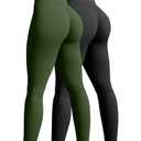 OQQ Women's 2 Piece Yoga Legging Seamless Workout High Waist Butt Liftings Athletic Leggings Black ArmyGreen