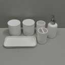 ZCCZ - White Bathroom Accessories Set 6 Pcs - Toothbrush Holder, Lotion Soap Dispenser, 2 Qtip Holder Dispenser, Vanity Tray, Bathroom Tumbler - Decorative Countertop Vanity Organizer