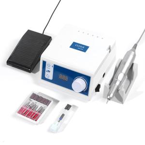 L'UGX Professional Nail Drill, 45000RPM Brushless Electric Nail File Manicure Pedicure with 7 Drill Bits, Perfect for Home Salon Use, Foot Pedal, Low Noise and No Vibration (White)