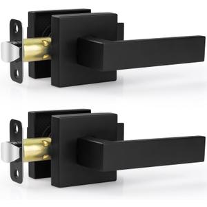 Estmoon 2 Pack Passage Door Levers, Matte Black Door Knobs Interior Square Door Handles, Heavy Duty Non-Locking Leversets Hall Closet Handles, Reversible for Right & Left Sided Doors