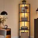 VASAGLE Corner Shelf Stand with LED Lights, 5-Tier Corner Bookshelf, Storage Shelf with Steel Frame, 9.8 x 18.9 x 57.7 Inches, for Living Room, Bedroom, Study, Ebony Black ULBC590B01