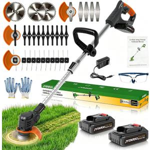 Electric Weed Wacker Cordless,21V Stringless Weed Trimmer Eater Battery Powered,Weed Wacker with Charger 2 Battery and 26Pcs Blades,String Trimmer/Brush Cutter/Edger for Yard and Garden