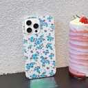 J.west Magnetic for iPhone 16 Pro Case 6.3" Soft Slim Floral Women Phone Case Compatible with MagSafe Aesthetic Protective Cute Flowers Design Cover for Girls Teal Blue