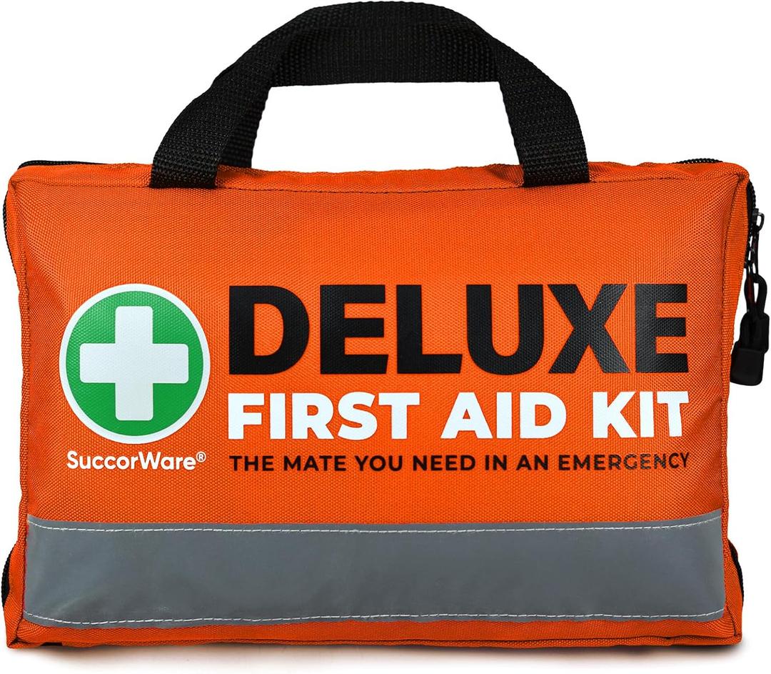 SuccorWare 380 Pieces Deluxe First Aid Kit Compact Trauma Medical Kits with Assorted Bandages, Instant Cold Pack, Emergency Blanket for Home, Travel, Camping, Vehicle, Emergency Kits(Orange)