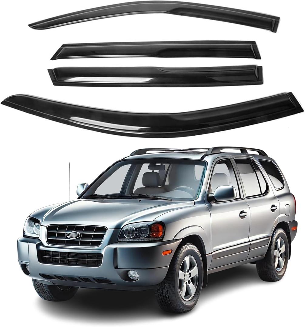 Compatible with Hyundai Santa Fe 2007 2008 2009 2010 2011 2012 - ZH Window Rain Guards -2mm Thick Tape-On Premium Wind Deflectors for Front and Rear Windows, Durable & Sleek Design, Set of 4
