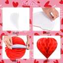 2 x Valentine's Day Party Decoration Set - 5 Pack 12in Heart Honeycomb & Ball Tissue Paper Pom Poms in Red, Love-Inspired Honeycomb Hearts Ideal for Wedding & Classroom Decorations