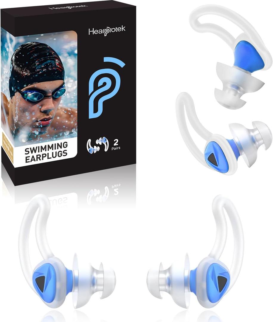 Ear Plugs for Swimming2 Pairs Soft Silicone Reusable Waterproof Earplugs for Adults & Men Women, Custom Fit for Swimmers Ear, Pool, Beach, Snorkeling, Surfing, Kickboard Training(Blue)