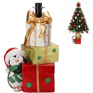 BUTILIVEEN Christmas Tree Stand Base for Artificial Trees, Penguin Statue with Decorative Gift Box Design - Tree Stand and Collar Alternative for Holiday Display