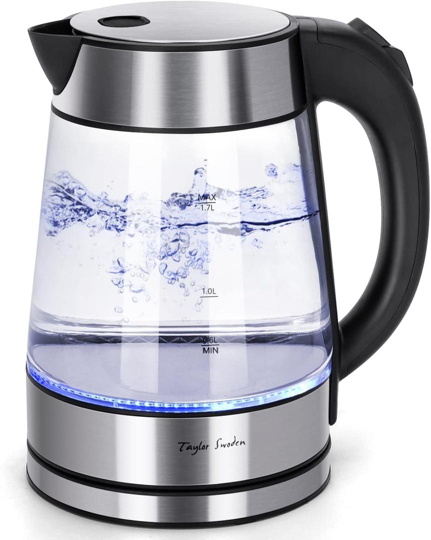 Taylor Swoden Glass Hot Water Kettle Electric for Tea and Coffee 1.7 Liter Fast Boiling Electric Kettle Cordless Water Boiler with Auto Shutoff & Boil Dry Protection (1.8 Quarts)