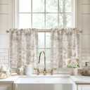 DriftAway Kitchen Curtains Toile Tier Linen Short Curtains Cafe 26 Inch Length for Living Room Bathroom Farmhouse French Country Vintage Printed Pattern Rod Pocket 2 Panels Beige