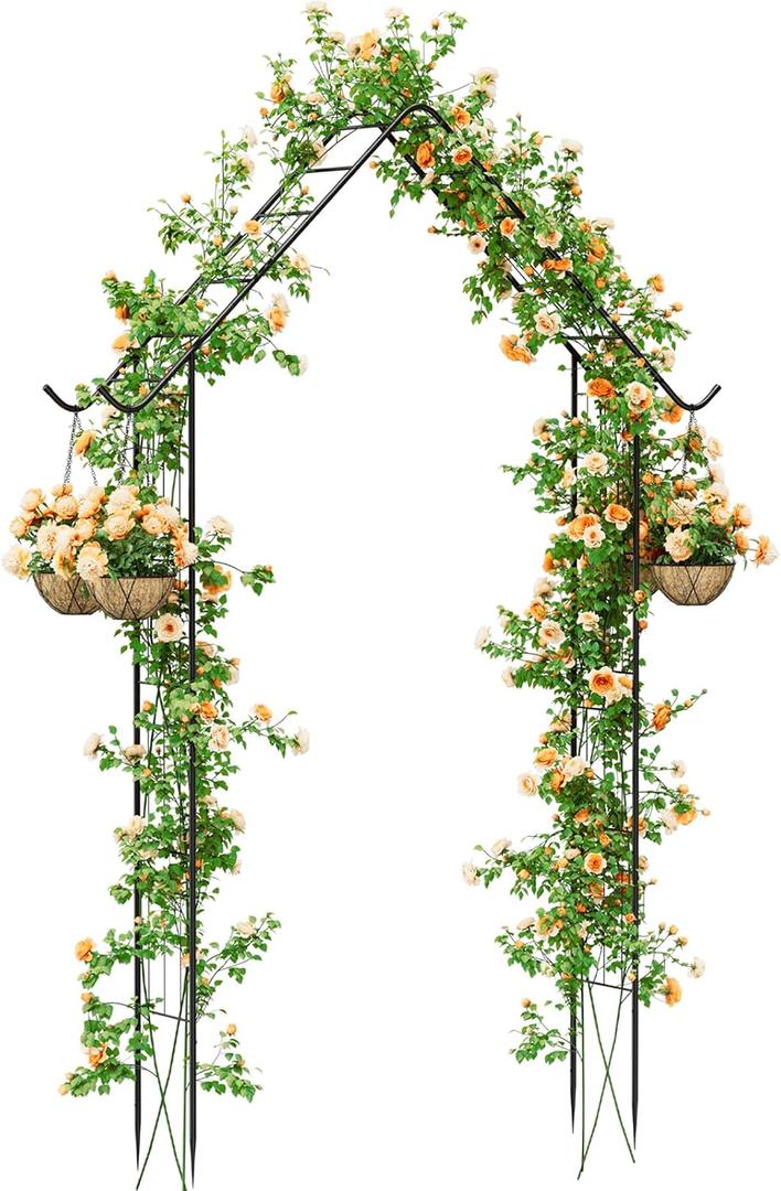 Garden Arch Arbor Trellis for Climbing Plants Outdoor 8.5Ft Metal Arch Trellis with Hooks Wedding Arch Backdrop Stand for Christmas Ceremony Party Backyard Decorations Pergola, Black