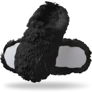 Tofern Women Fluffy Slippers Soft Flannel Memory Foam Slippers Ultra Soft Comfy Warm House Shoes with Mute Anti-Slip Sole for Ladies and Girls (Black), 250mm