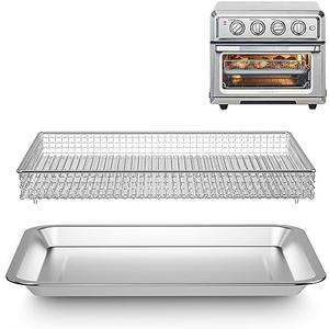 Stainless Steel Baking Tray Pan and Air Fryer Basket Compatible with Cuisinart Airfryer TOA-060 and TOA-065 for Cuisinart air fryer replacement parts