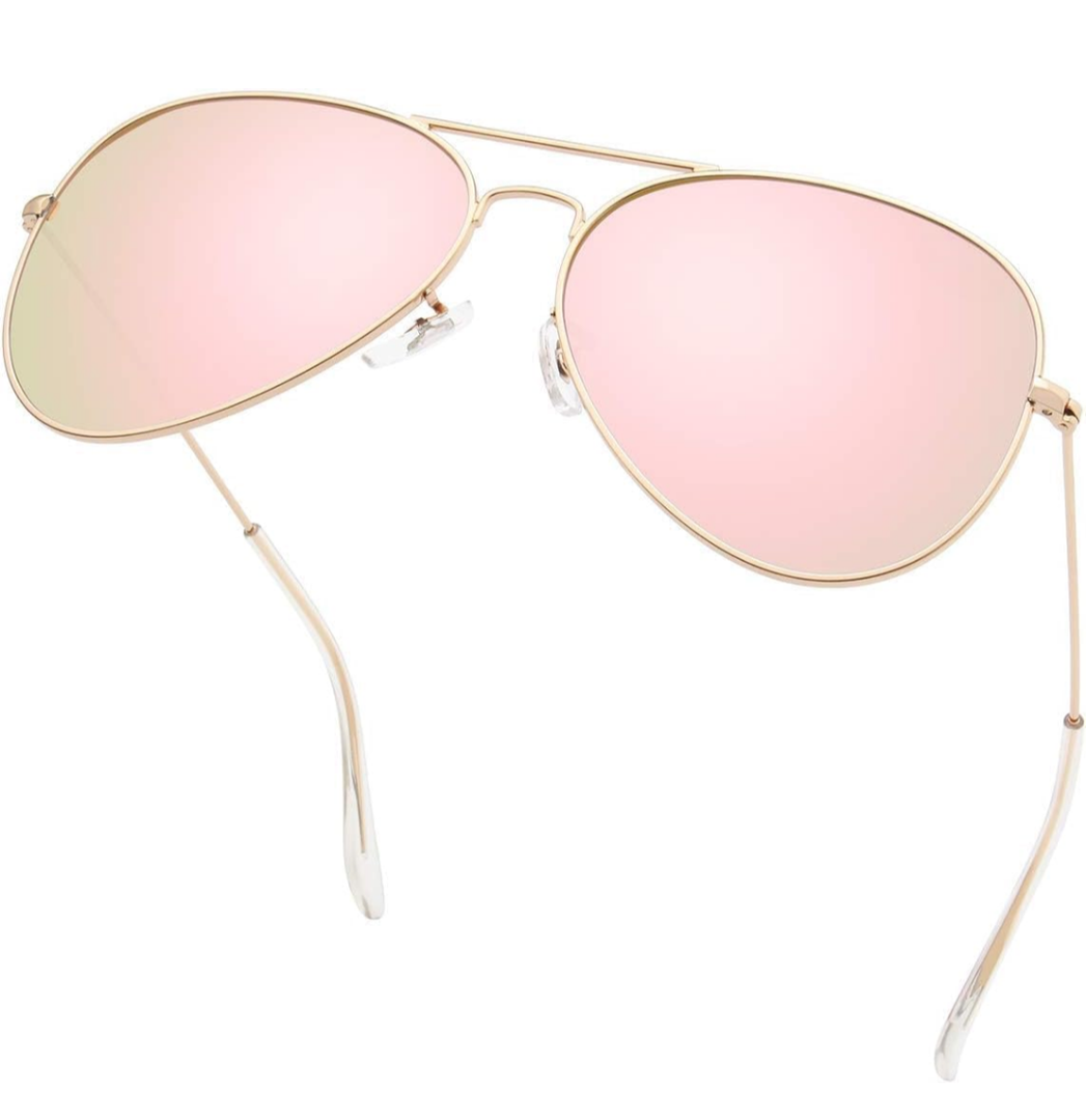 livho Sunglasses for Men Women Aviator Polarized Metal Mirror UV 400 Lens Protection (Rose Gold)