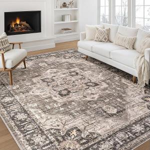 7x9 Area Rug: Washable Vintage Dark Brown Rugs for Living Room
Non Slip Stain Resistant Indoor Floor Carpet for Bedroom Dining Farmhouse Nursery Office Home Decor Kid & Pet Friendly