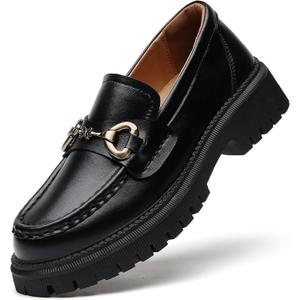 QHH Loafers for Women Women's Loafers & Slip-ons Leather Platform Chunky Penny Shoes Business Casual Shoes Comfortable Dressy Office Work Shoes (10, Black)