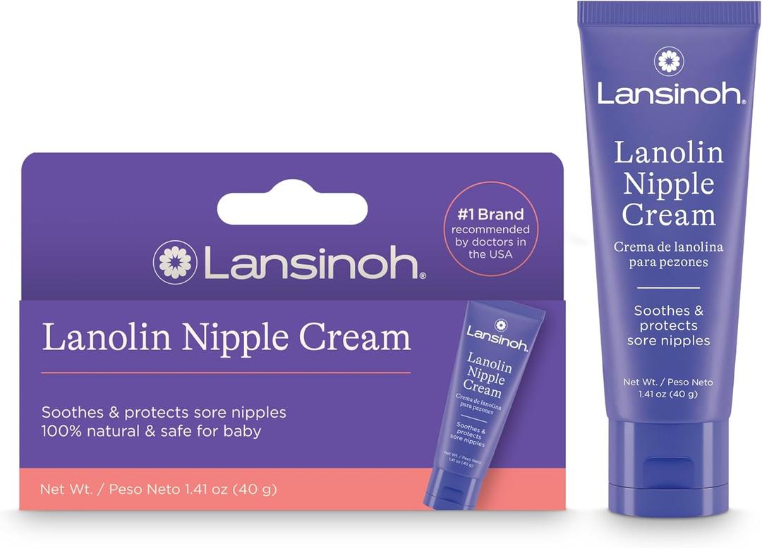 Lansinoh Lanolin Nipple Cream Safe for Breastfeeding Baby, 100% Natural Nipple Butter, Breastfeeding Essentials for Postpartum Moms, 1.41 Ounces