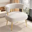 Modern Velvet Accent Chair, Round Upholstered Barrel Armchair for Small Spaces, Fluffy Side Corner Sofa Chair for Living Room, Bedroom, Vanity, Office, Reading Nook(Cream White)