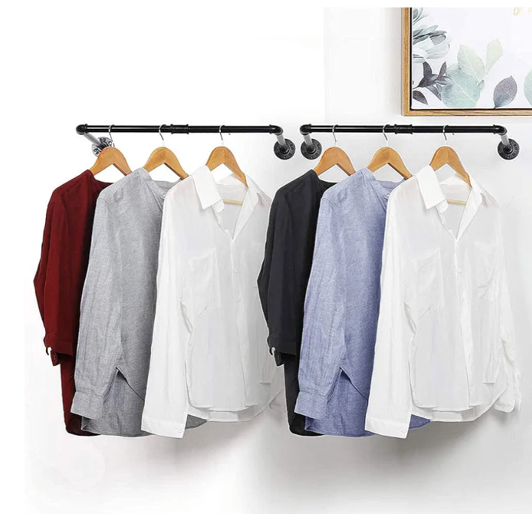 Wall Mounted Clothing Rack, Industrial Pipe Coat Hanger Clothes Rack Heavy Duty Garment Rack - Black
