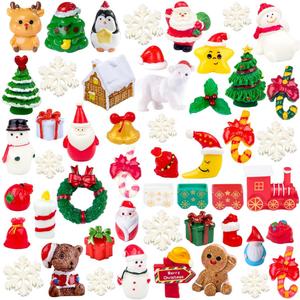 50PCS Miniature Christmas Figurines Set  Mini Resin Christmas Decorations with Snowflakes, Santa, Snowman, Tree, Gifts  Mini Resin Figures for Crafts, Dollhouse & Holiday Dcor